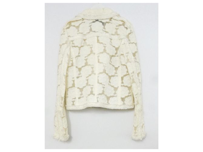 Chanel Kreuzfahrt 2009 Bikerjacke mit beflocktem Blumenmuster Roh - Ansicht 4