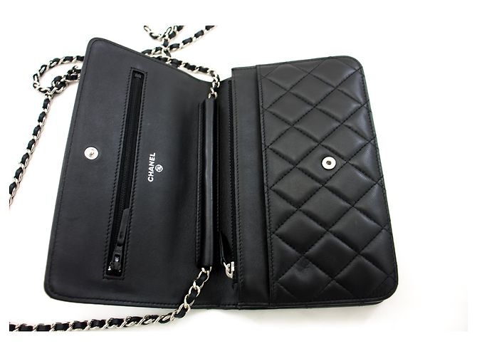 Timeless CHANEL Black Classic Wallet On Chain WOC Umhängetasche Lammleder - Ansicht 11
