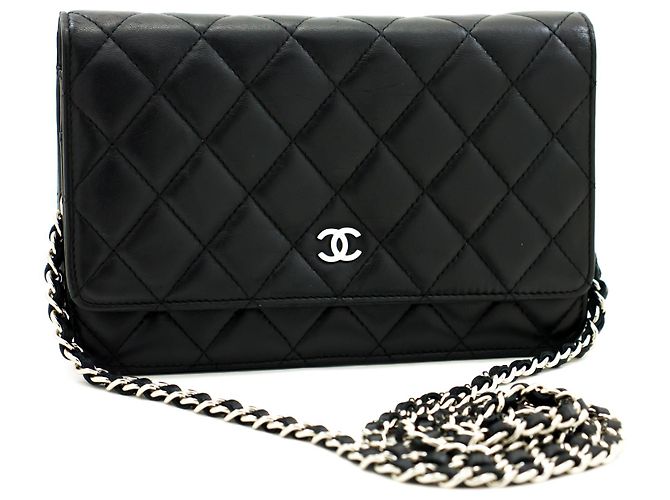 Timeless CHANEL Black Classic Wallet On Chain WOC Umhängetasche Lammleder - Ansicht 2