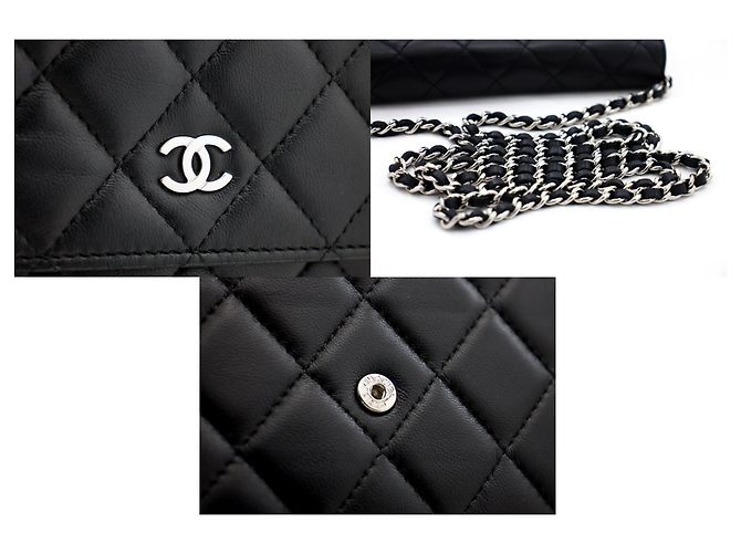 Timeless CHANEL Black Classic Wallet On Chain WOC Umhängetasche Lammleder - Ansicht 7