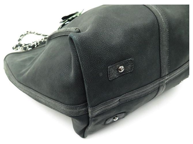 CHANEL GROSSE EINKAUFSTASCHE FLOWER CAMELIA SCHWARZE LEDERTASCHE - Ansicht 3