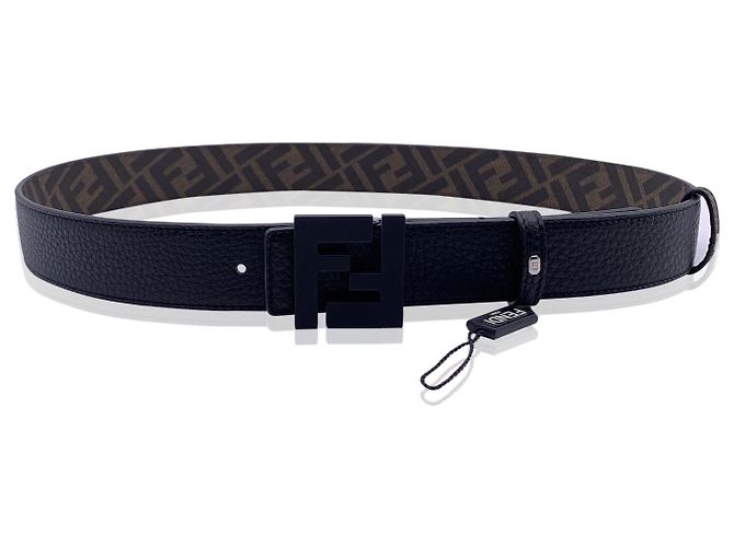 Fendi Ceinture réversible marron et noire à monogramme Zucca avec boucle FF - vue 2