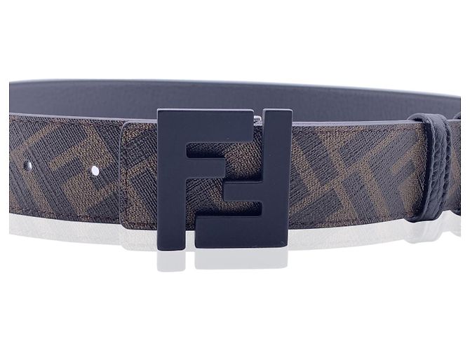 Fendi Ceinture réversible marron et noire à monogramme Zucca avec boucle FF - vue 3