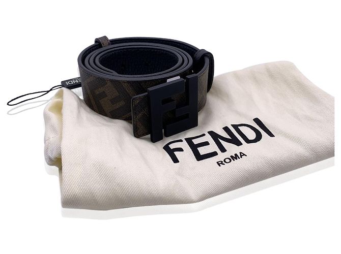 Fendi Ceinture réversible marron et noire à monogramme Zucca avec boucle FF - vue 4
