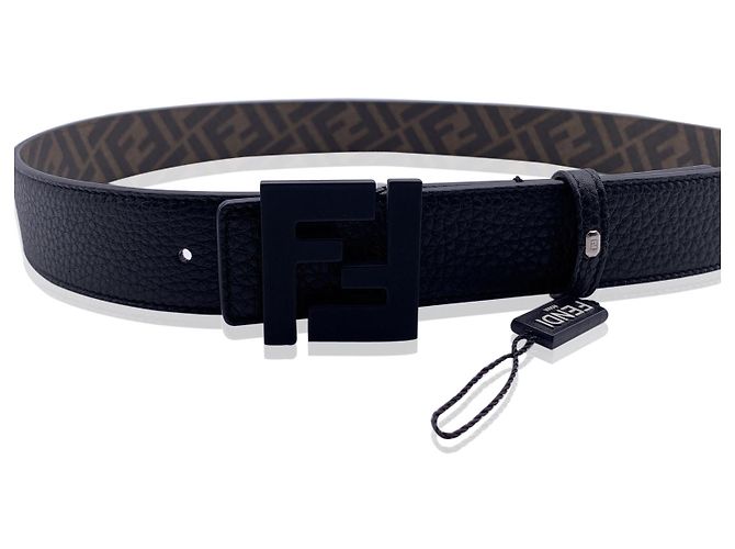 Fendi Ceinture réversible marron et noire à monogramme Zucca avec boucle FF - vue 5