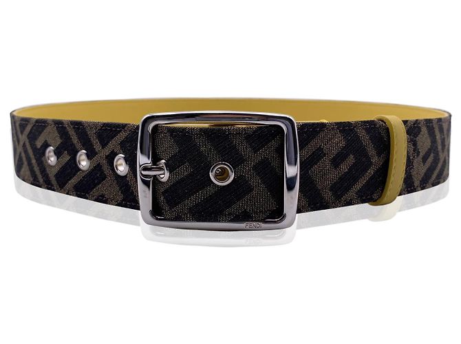 Fendi Marron Noir Monogram Zucca Toile Jaune Ceinture Taille 90/36 - vue 2