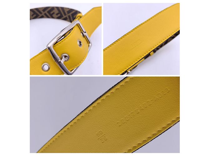 Fendi Marron Noir Monogram Zucca Toile Jaune Ceinture Taille 90/36 - vue 4