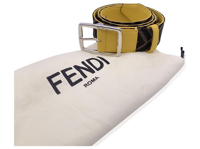 Fendi Marron Noir Monogram Zucca Toile Jaune Ceinture Taille 90/36 - vue 5