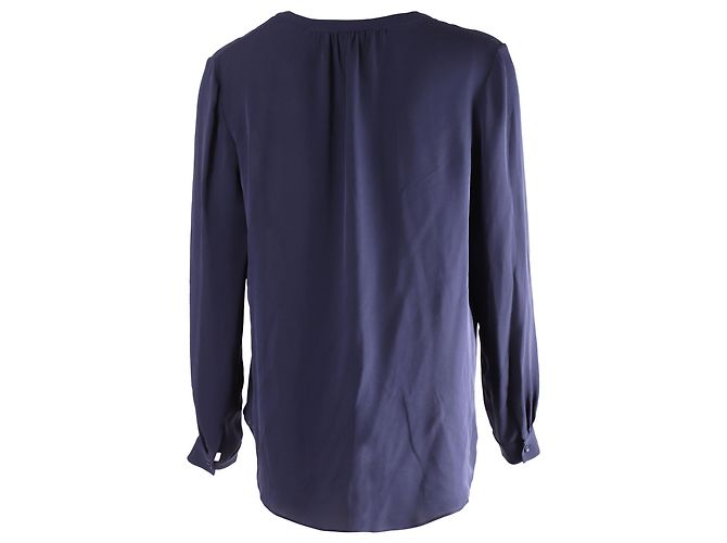 Diane Von Furstenberg Langarmbluse aus marineblauer Seide - Ansicht 3