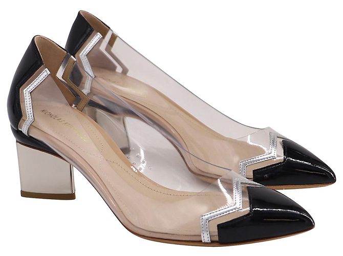 Nicholas Kirkwood Prism Chevron Heels in PVC nero - vista 3