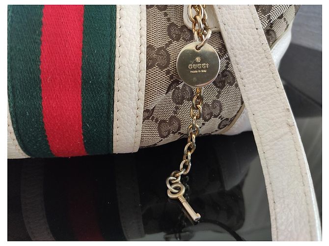 Borsa a mano Gucci bianca e marrone chiaro in pelle e tela Bianco - vista 4