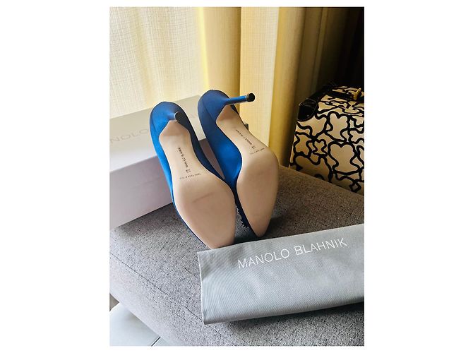 Manolo Blahnik Blue Leather and Silk Heels Size 38 - view 2