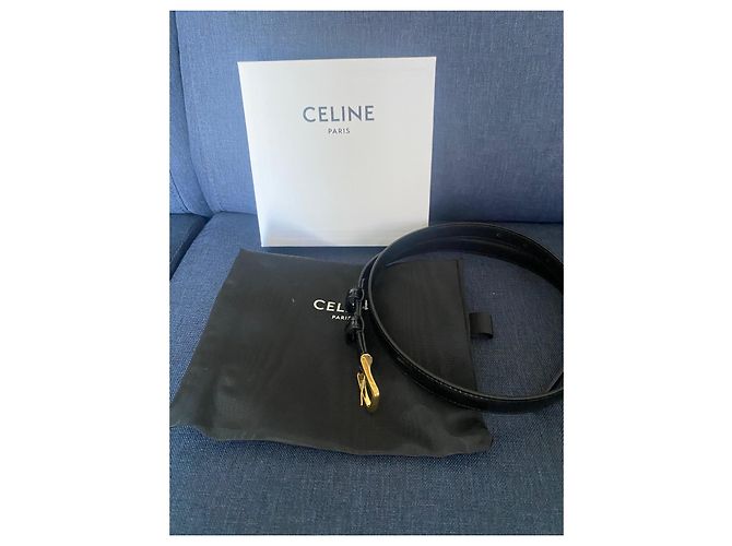 Céline Uniform Ledergürtel schwarz goldene Schnalle 85 cm - Ansicht 10