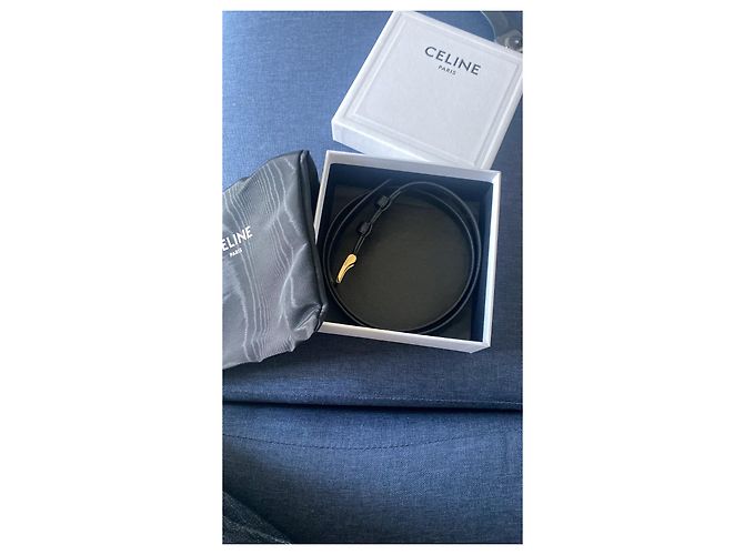 Céline Uniform Ledergürtel schwarz goldene Schnalle 85 cm - Ansicht 11