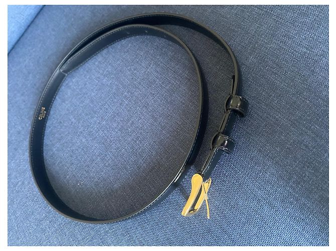 Céline Uniform Ledergürtel schwarz goldene Schnalle 85 cm - Ansicht 6