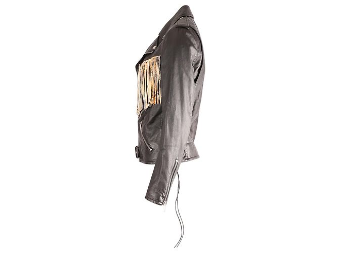 Saint Laurent Fringe Python Aloha Jacke aus schwarzem Leder - Ansicht 2