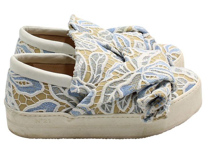N°21 N.21 Slip-Ons com nó de renda em couro bege Marrom - vista 4