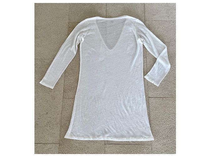 Majestic Gerades Tunika- oder T-Shirt-Kleid 100% Ecru Leinen T.2 Creme - Ansicht 2