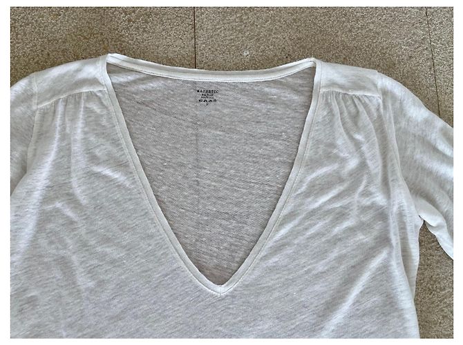 Majestic Gerades Tunika- oder T-Shirt-Kleid 100% Ecru Leinen T.2 Creme - Ansicht 4
