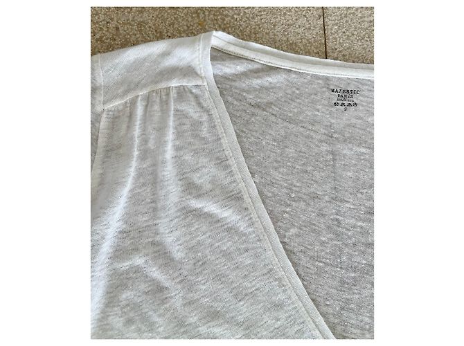 Majestic Gerades Tunika- oder T-Shirt-Kleid 100% Ecru Leinen T.2 Creme - Ansicht 5