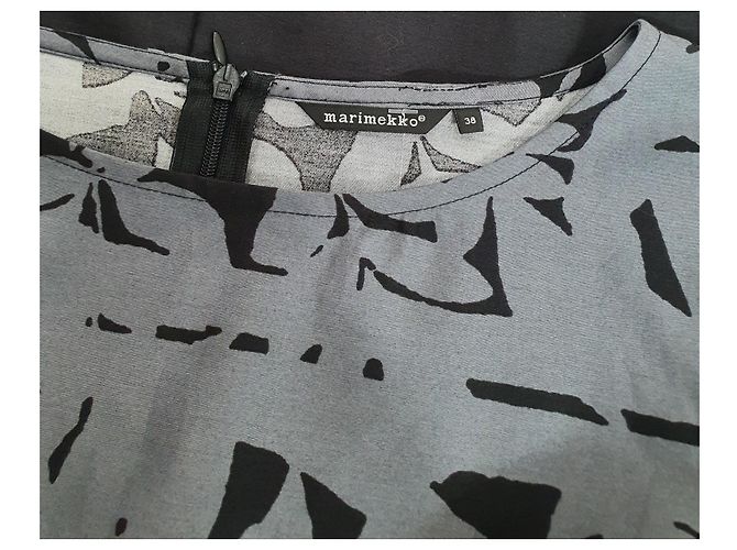 Marimekko Blusa Top Negro Gris Algodón - vista 4