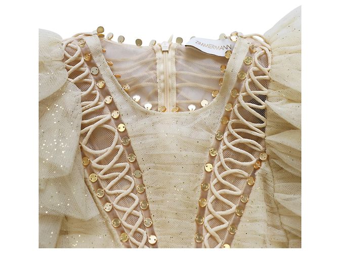 Zimmermann Glitter Dancer Tüllkleid mit Rüschen aus cremefarbenem Polyamid - Ansicht 6