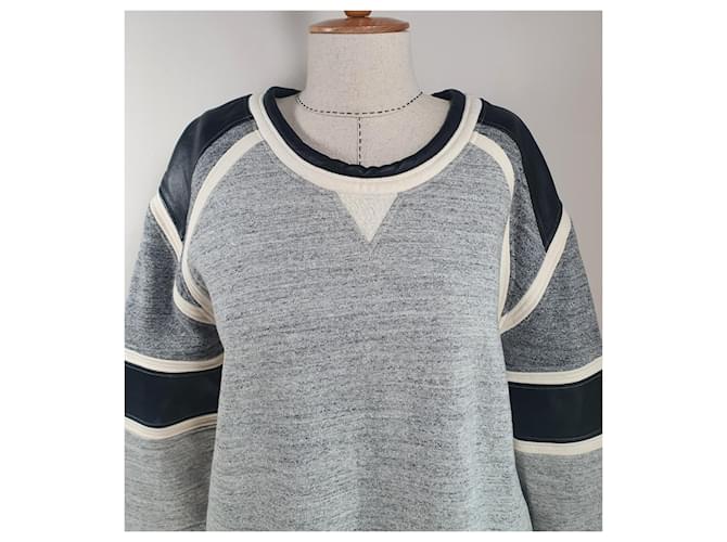 Iro Sweatshirt Grau aus Baumwolle mit Lammleder Details - Ansicht 2