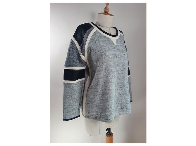 Iro Sweatshirt Grau aus Baumwolle mit Lammleder Details - Ansicht 3