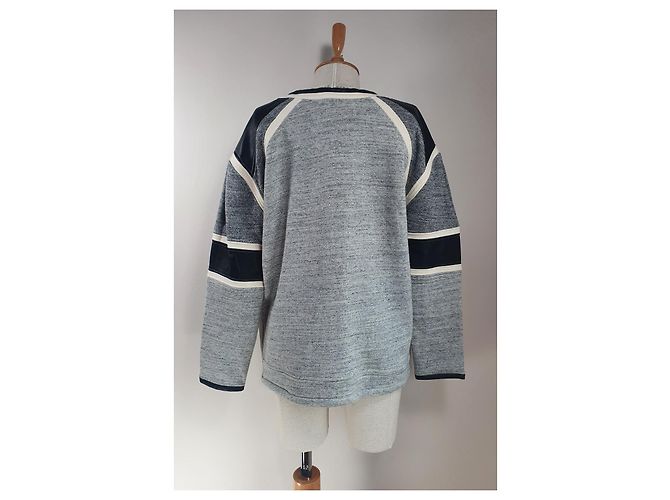 Iro Sweatshirt Grau aus Baumwolle mit Lammleder Details - Ansicht 4