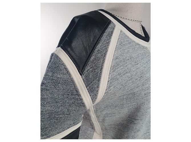 Iro Sweatshirt Grau aus Baumwolle mit Lammleder Details - Ansicht 5