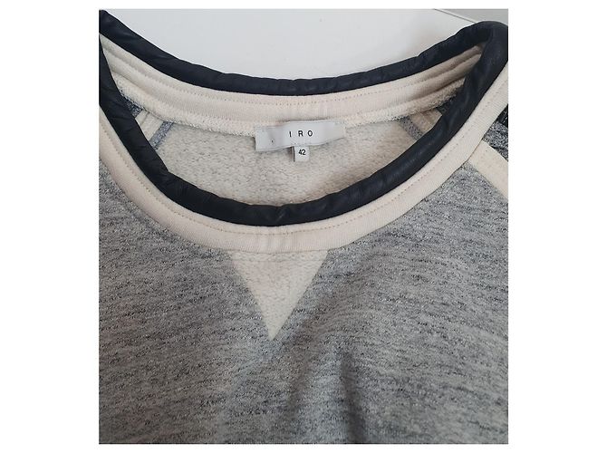 Iro Sweatshirt Grau aus Baumwolle mit Lammleder Details - Ansicht 6