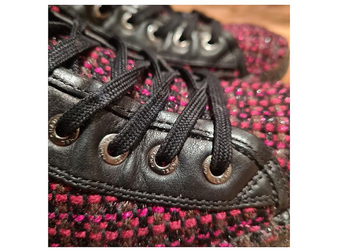 Bellissimi derby in tweed di Chanel 38 Bon état Nero Rosa - vista 10