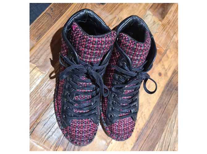 Bellissimi derby in tweed di Chanel 38 Bon état Nero Rosa - vista 2