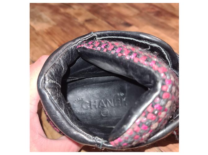 Bellissimi derby in tweed di Chanel 38 Bon état Nero Rosa - vista 4