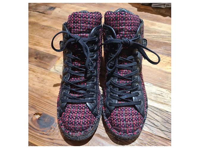 Bellissimi derby in tweed di Chanel 38 Bon état Nero Rosa - vista 8