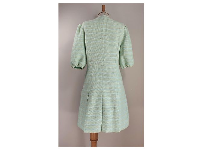Maje Vestido de tweed plisado menta y beige algodón Talla 36 Verde - vista 4