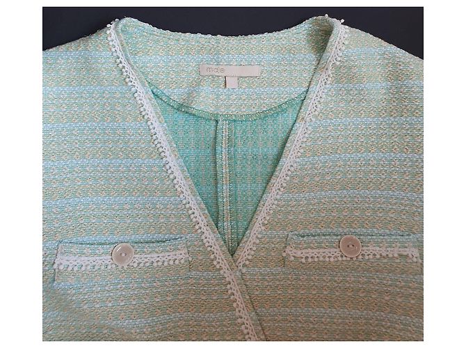 Maje Vestido de tweed plisado menta y beige algodón Talla 36 Verde - vista 5