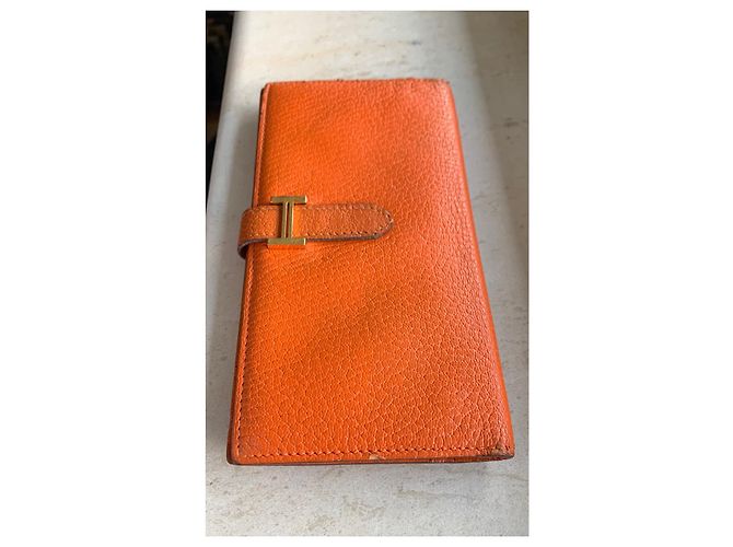 Béarn Hermès Bearn Geldbörse Orange Leder - Ansicht 9