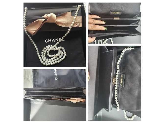 Borsa da sera / pochette Chanel Nero Beige D'oro Nocciola - vista 7