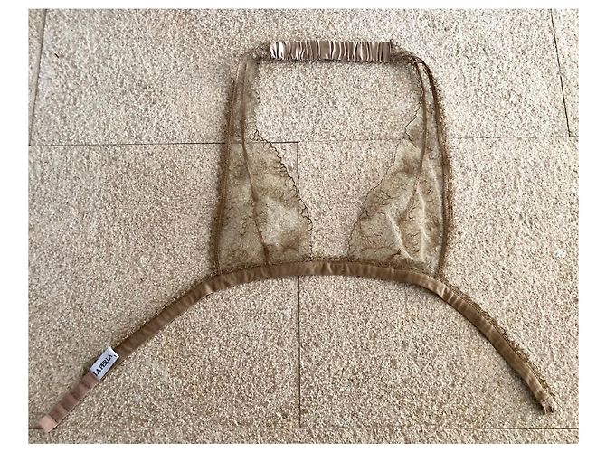 Sujetador triangular de encaje y seda sin aros.1 La perla Beige - vista 11