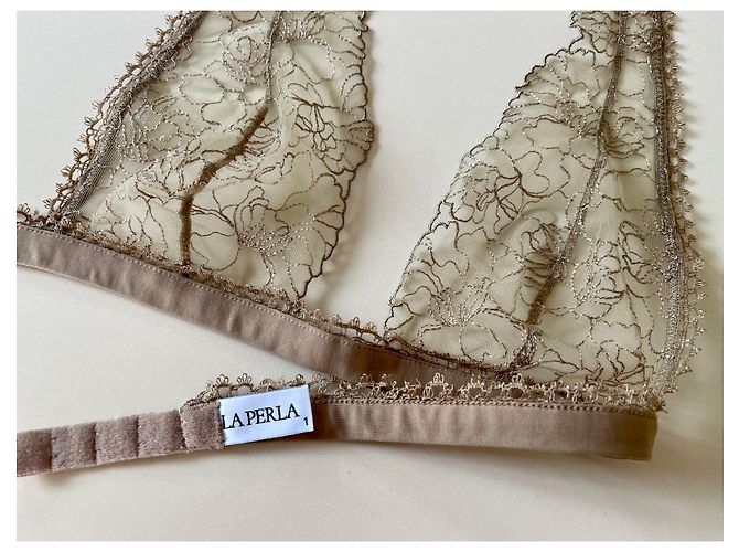 Sujetador triangular de encaje y seda sin aros.1 La perla Beige - vista 7