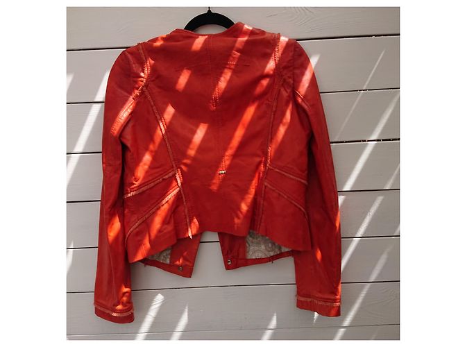 Hugo Boss orangefarbene Lederjacke - Ansicht 3