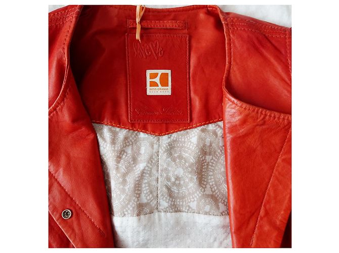 Hugo Boss orangefarbene Lederjacke - Ansicht 4