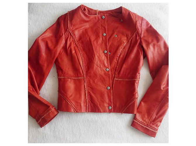 Hugo Boss orangefarbene Lederjacke - Ansicht 9