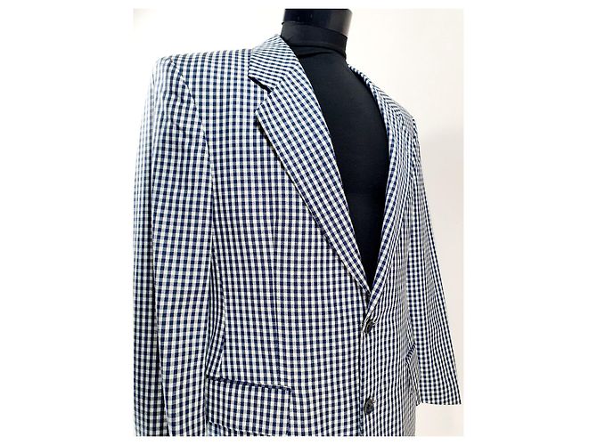 René Lezard Gingham Blazer Blau Weiß Wolle - Ansicht 2
