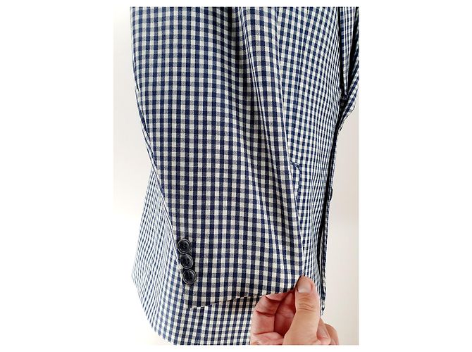 René Lezard Gingham Blazer Blau Weiß Wolle - Ansicht 3