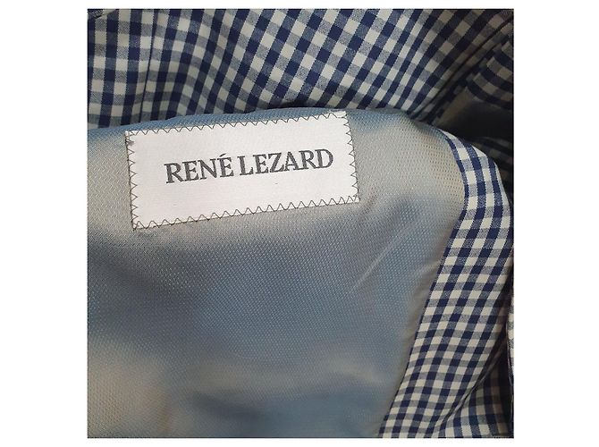 René Lezard Gingham Blazer Blau Weiß Wolle - Ansicht 5