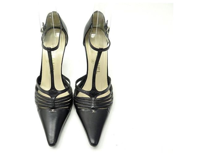 SCARPE CON POMPE CHANEL 36.5 SCARPE DA CORTE IN PELLE NERA - vue 5