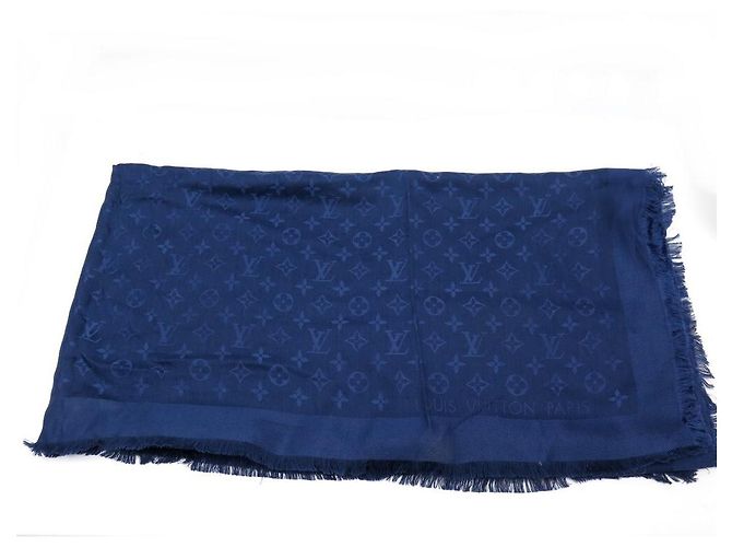 scarf louis vuitton m72412 SCIALLE SCIALLE MONOGRAM IN SETA E LANA BLU - vista 2