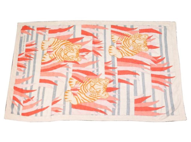 Hermès NEUF DRAP DE PLAGE HERMES TIGRES DANS LES HERBES SERVIETTE BAIN COTON TOWEL Blanc - vue 2